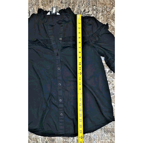 & Other Stories Black Gothic Embroidered Ruffle Collar Puff Sleeve Romantic Top - Picture 5 of 11